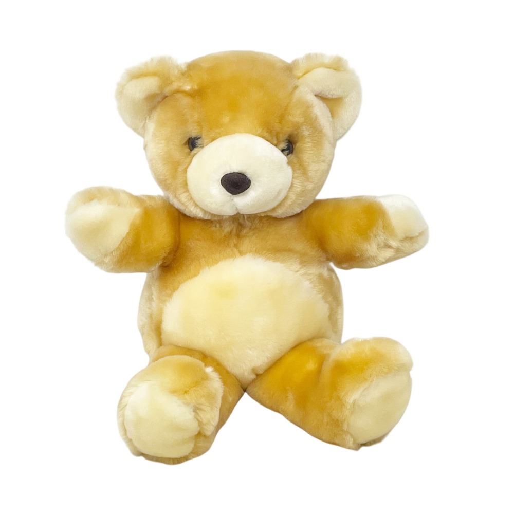 Vintage Dan Dee Teddy Bear Plush 12in Gold Tan Satin Shimmer Shiny Soft Fur